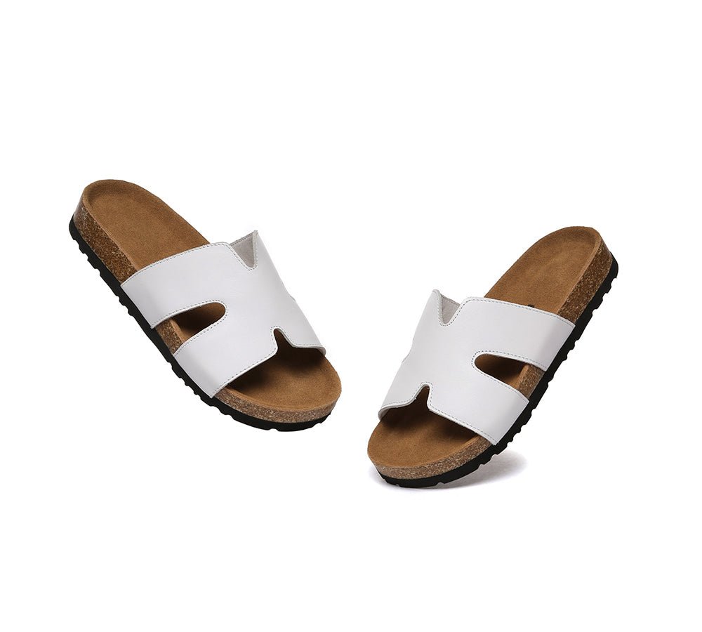 Women Slides Leather Flat Heidy - Sandals - White - AU Ladies 4 / AU Men 2 / EU 35 - Uggoutlet