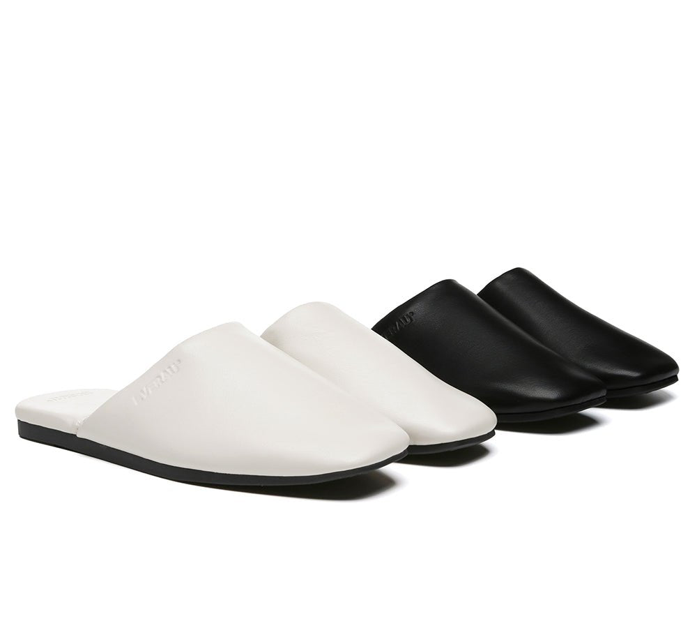 Women Slides Leather Flat Wafaa - Slides - Milky White - AU Ladies 4 / AU Men 2 / EU 35 - Uggoutlet
