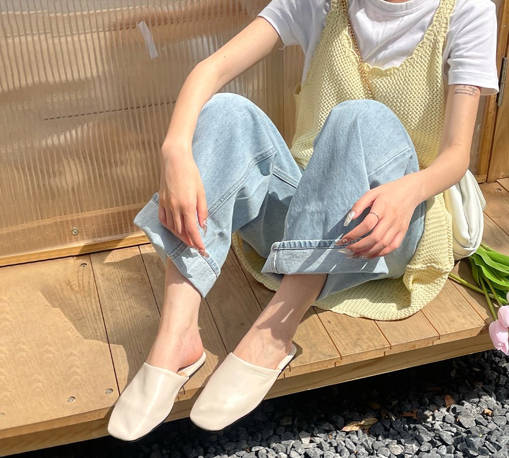 Women Slides Leather Flat Wafaa - Slides - Milky White - AU Ladies 4 / AU Men 2 / EU 35 - Uggoutlet