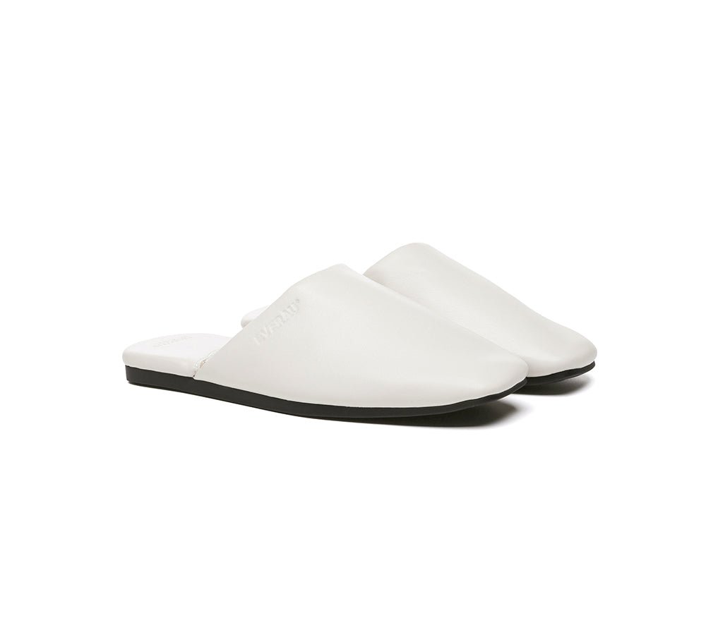 Women Slides Leather Flat Wafaa - Slides - Milky White - AU Ladies 4 / AU Men 2 / EU 35 - Uggoutlet