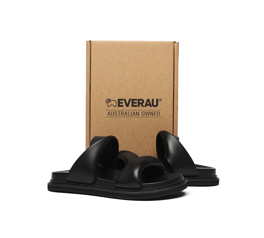 Women Slides Leather Padded Twist Slip - on Sandals Eloise - Slides - Black - AU Ladies 4 / AU Men 2 / EU 35 - Uggoutlet