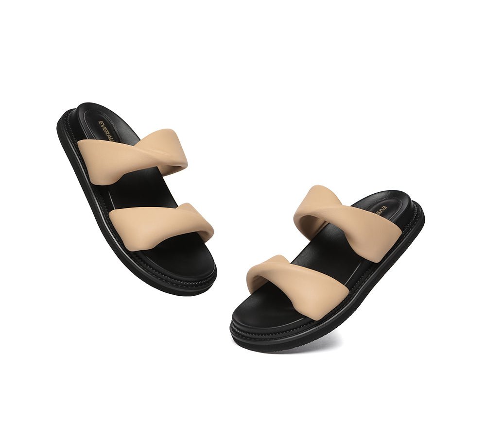 Women Slides Leather Padded Twist Slip - on Sandals Eloise - Slides - Umber - AU Ladies 4 / AU Men 2 / EU 35 - Uggoutlet