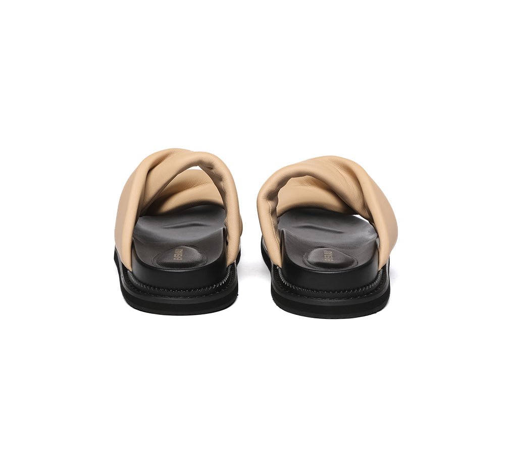 Women Slides Leather Padded Twist Slip - on Sandals Eloise - Slides - Umber - AU Ladies 4 / AU Men 2 / EU 35 - Uggoutlet