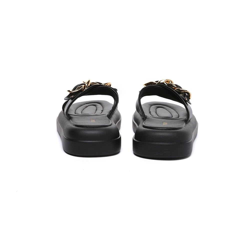 Women Slides Metal Decor Crossover Platform Chiffon - Slides - Black - AU Ladies 4 / AU Men 2 / EU 35 - Uggoutlet