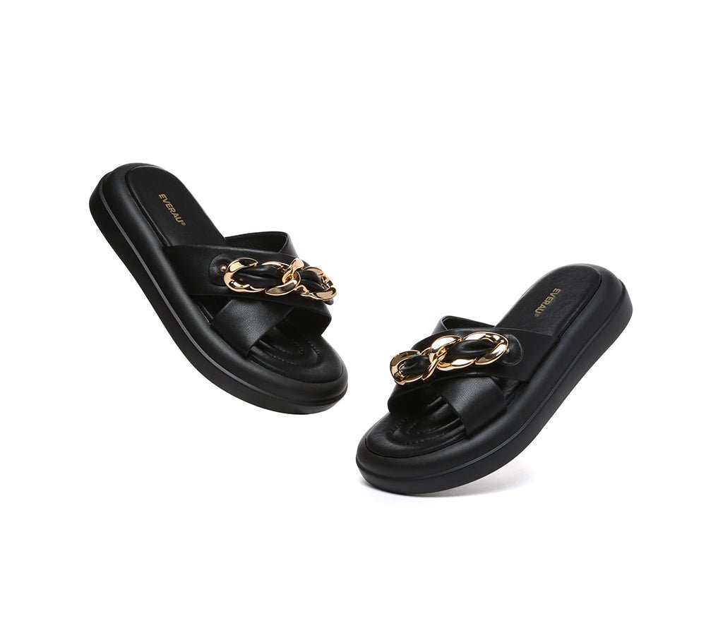Women Slides Metal Decor Crossover Platform Chiffon - Slides - Black - AU Ladies 4 / AU Men 2 / EU 35 - Uggoutlet