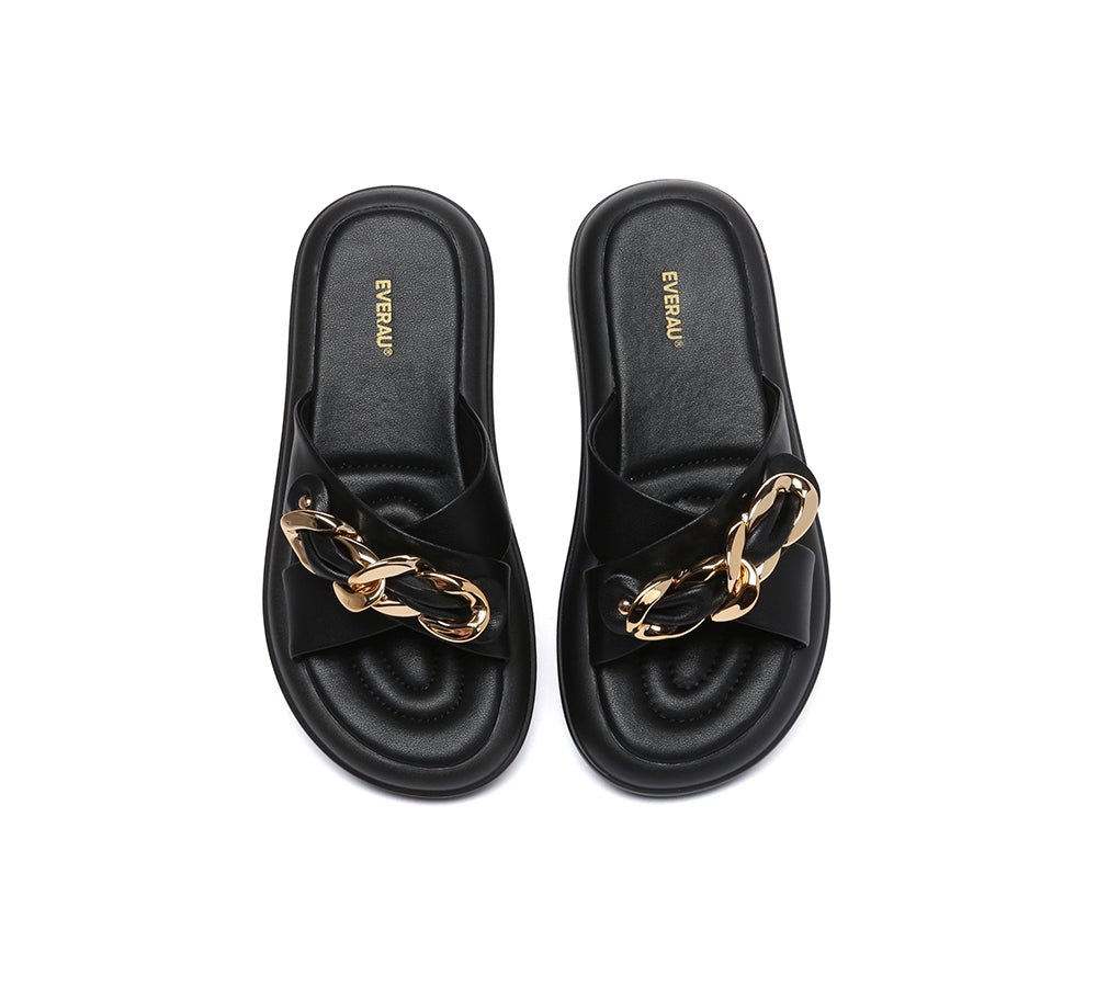 Women Slides Metal Decor Crossover Platform Chiffon - Slides - Black - AU Ladies 4 / AU Men 2 / EU 35 - Uggoutlet