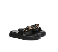 Women Slides Metal Decor Crossover Platform Chiffon - Slides - Black - AU Ladies 4 / AU Men 2 / EU 35 - Uggoutlet