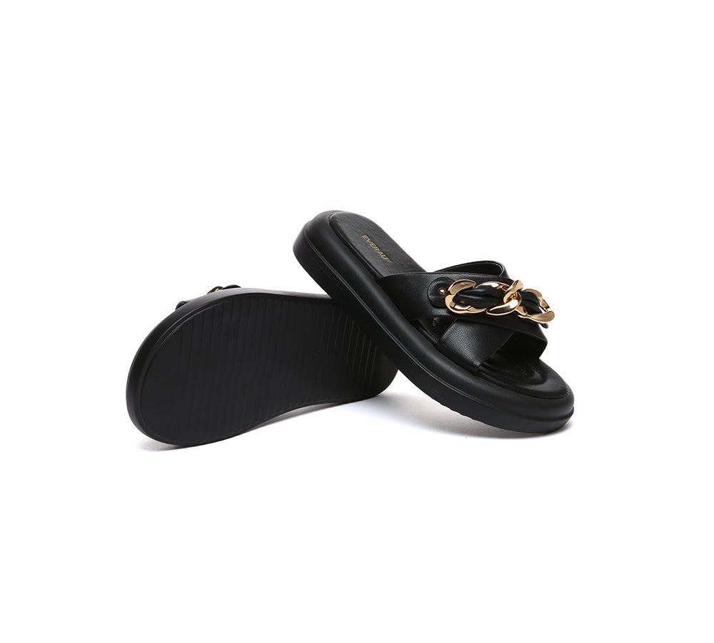 Women Slides Metal Decor Crossover Platform Chiffon - Slides - Black - AU Ladies 4 / AU Men 2 / EU 35 - Uggoutlet