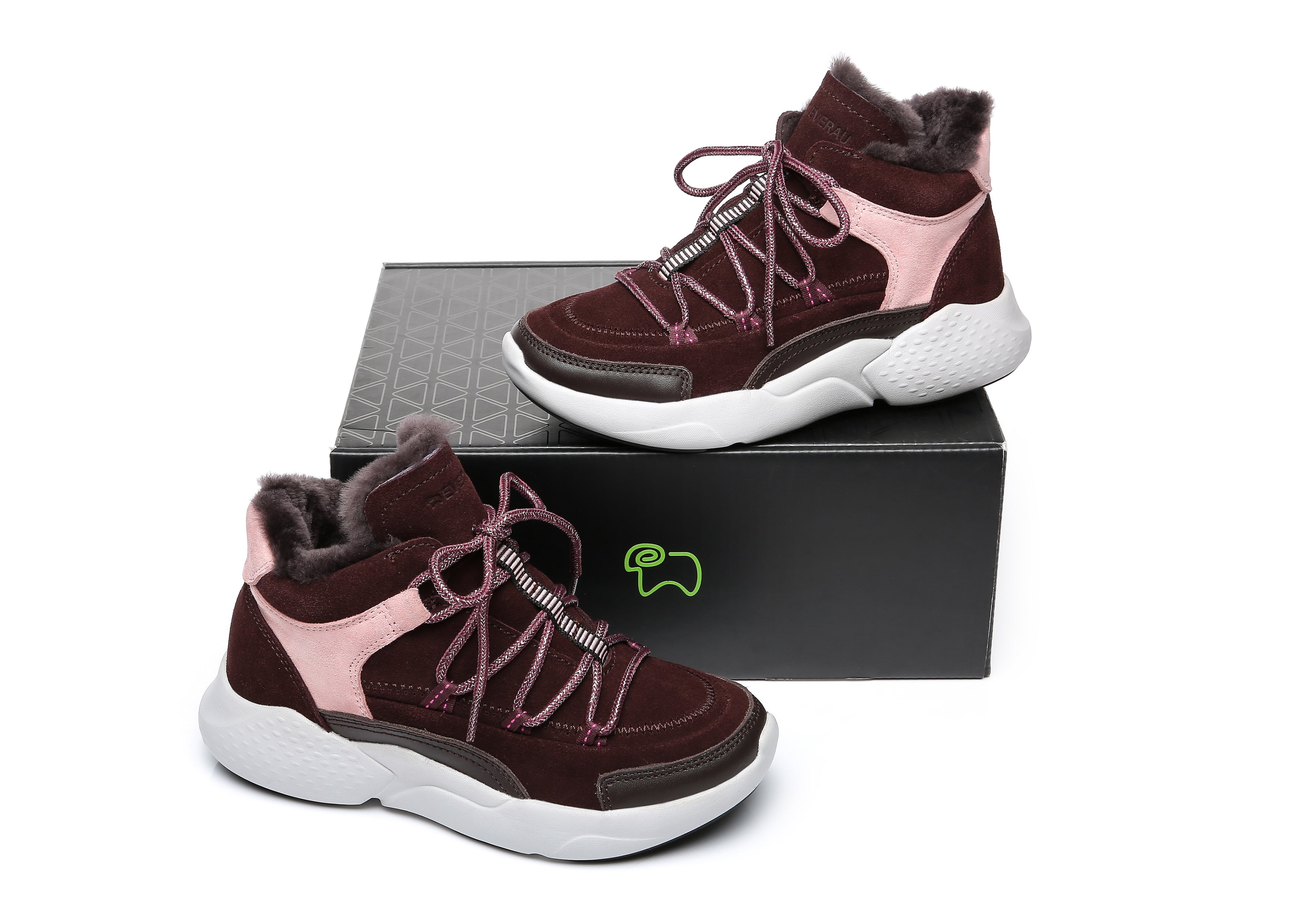 EVERAU® Sheepskin Lace-Up Sneakers Women Pink Jelly