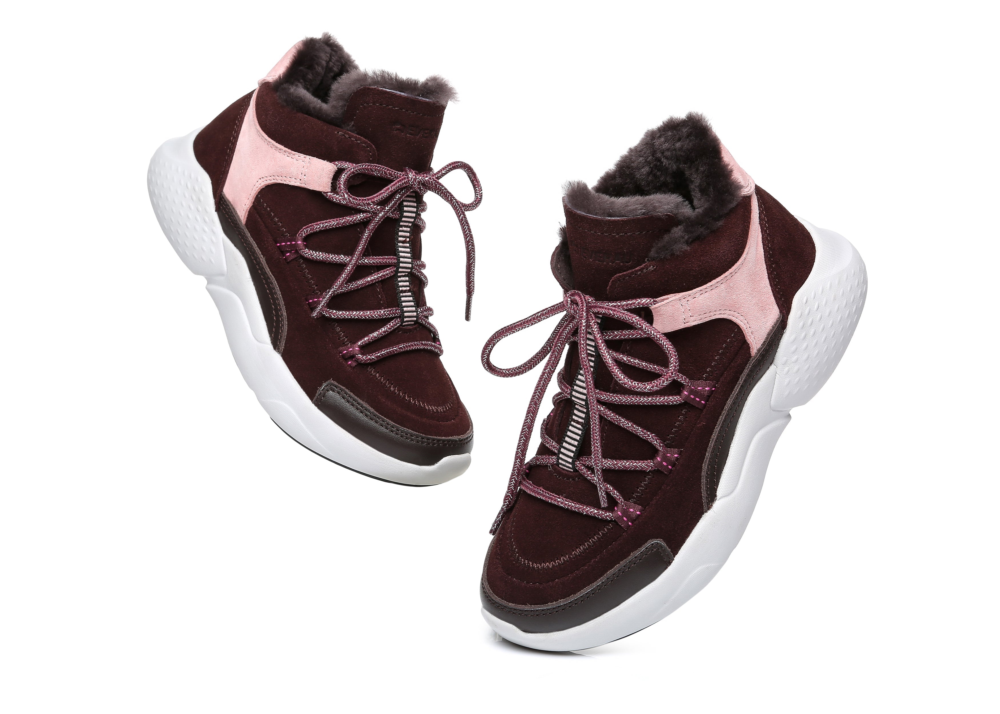 EVERAU® Sheepskin Lace-Up Sneakers Women Pink Jelly