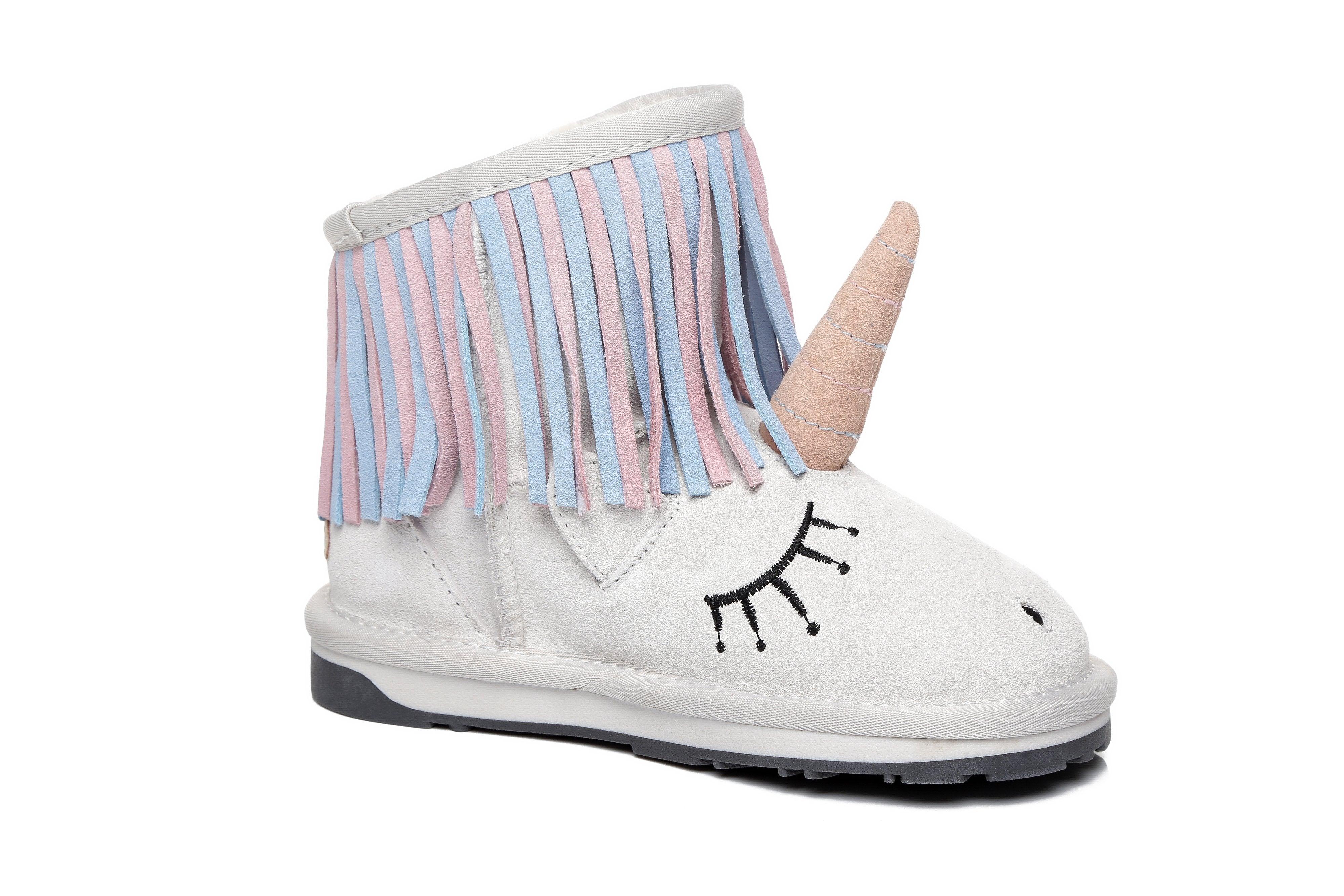 Kids Sheepskin Boots Australian Wool Unicorn Design