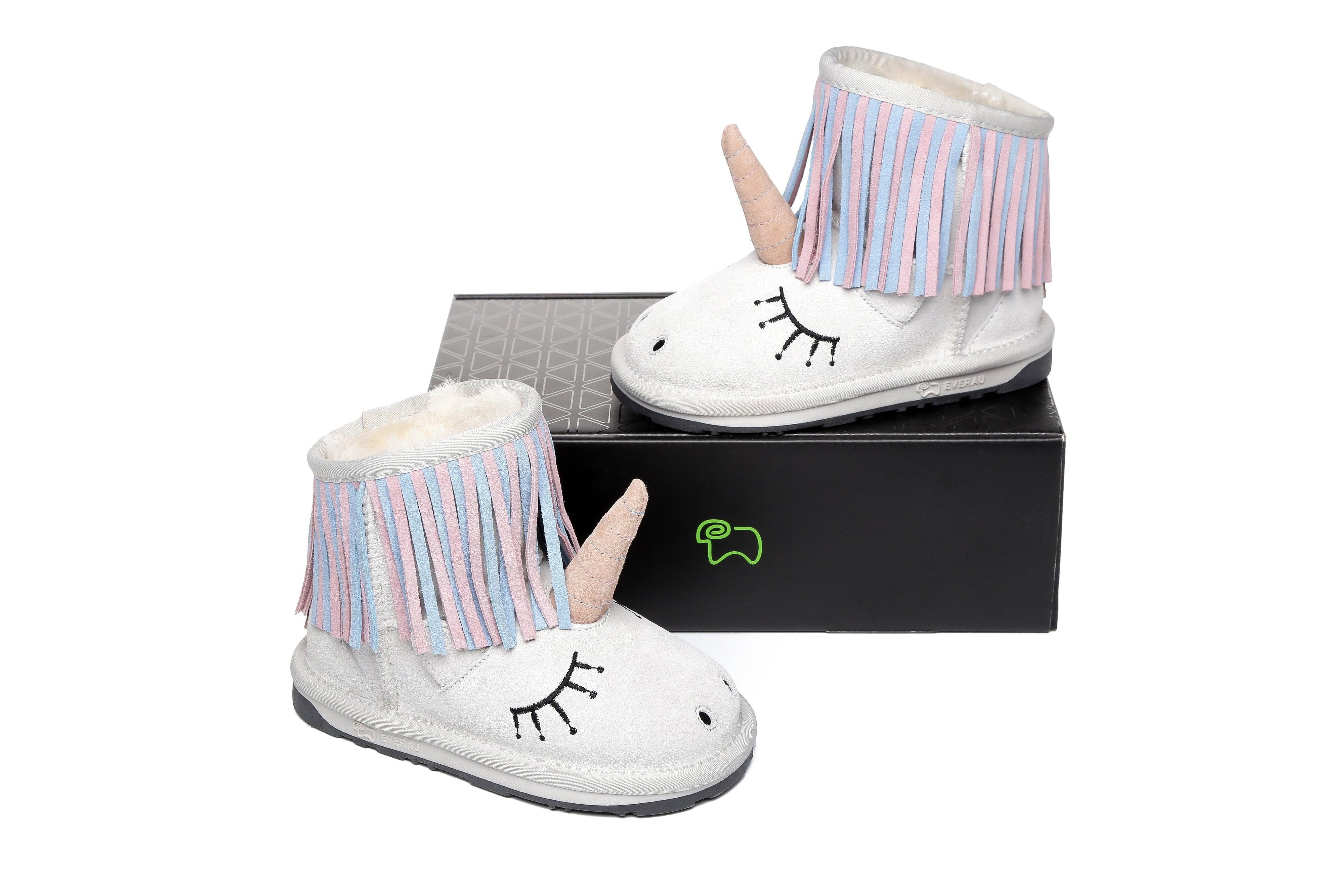 Kids Sheepskin Boots Australian Wool Unicorn Design