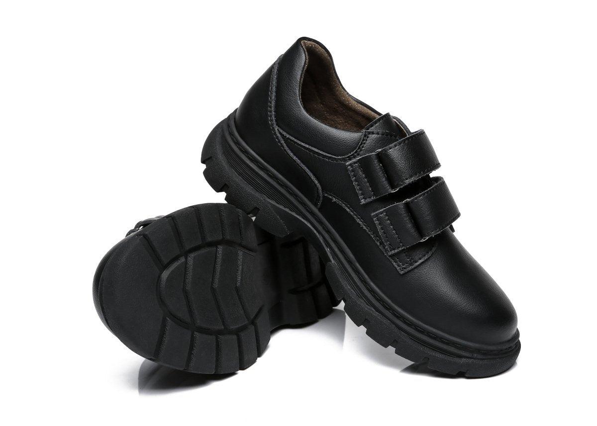 UGG Australian Shepherd Ava Kids Leather Black School Shoes - Uggoutlet
